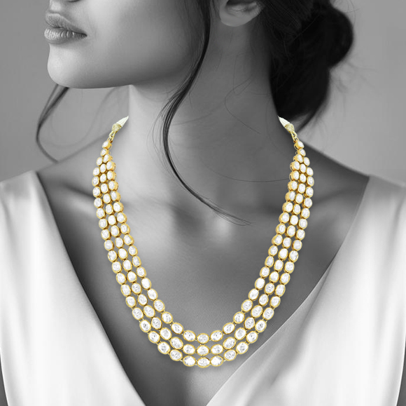 Triple-Row Polki Necklace for Grand Occasions